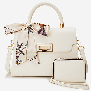 Scarf Twist Lock Flap Satchel 2-in-1 Set