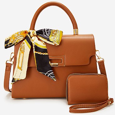 Scarf Twist Lock Flap Satchel 2-in-1 Set