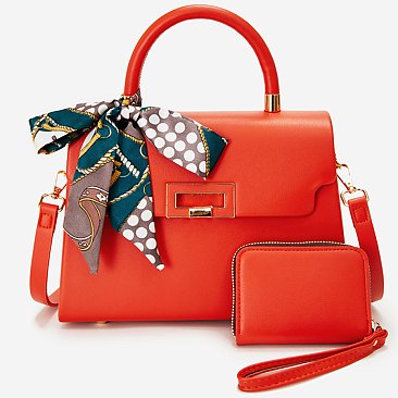 Scarf Twist Lock Flap Satchel 2-in-1 Set