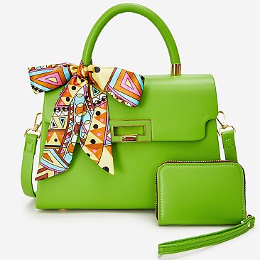 Scarf Twist Lock Flap Satchel 2-in-1 Set