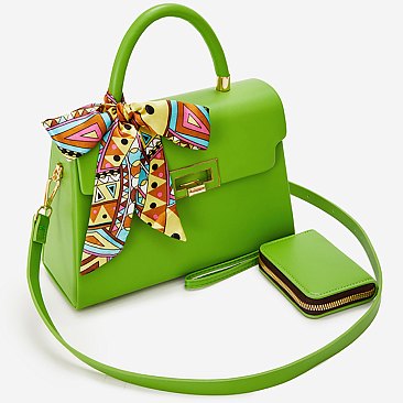 Scarf Twist Lock Flap Satchel 2-in-1 Set