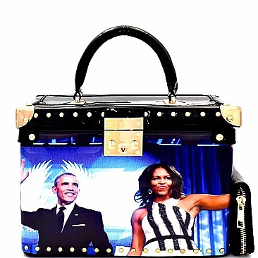 Obama's Magazine Print 3 in 1 Luxury Box Satchel SET