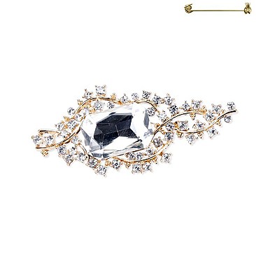 FASHIONABLE RECTANGLE GEM WITH STONE VINE DRESSY BROOCH SLPY3434