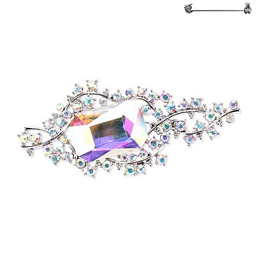 FASHIONABLE RECTANGLE GEM WITH STONE VINE DRESSY BROOCH SLPY3434