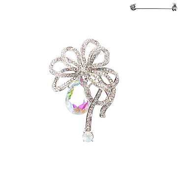 Fashionable Teardrop Gem with Stone Encrusted Ribbon Brooch Pin SLPY5850