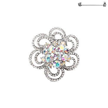 Fashionable Stone Flower with Center Gem Cluster Brooch Pin SLPY5856
