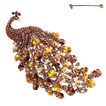 STYLISH LARGE PEACOCK METAL STONE BROOCH