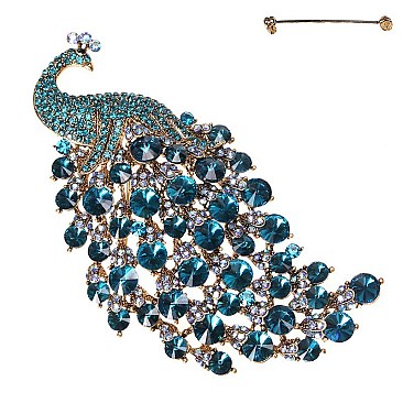 STYLISH LARGE PEACOCK METAL STONE BROOCH