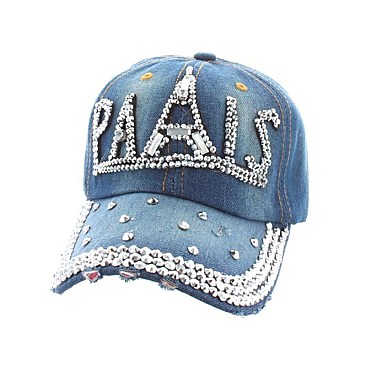 Paris & Eiffel Tower Rhinestone Fashion Denim Cap MEZ653