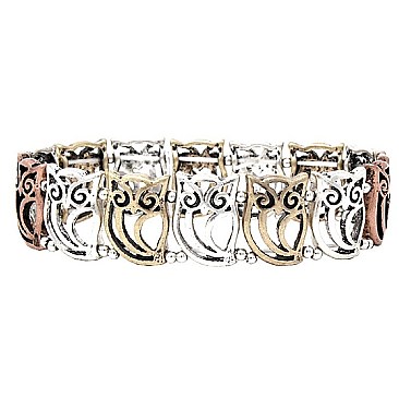 Elegant Rhinestone Embellished Metal Owl Charm Elastic Bracelet MH-QB7654