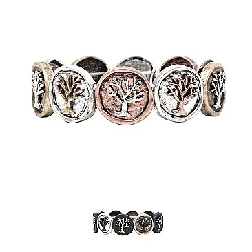 Fashionable Tree of Life Multicolored Metal Charm Stretch Bracelet MH-QB7758