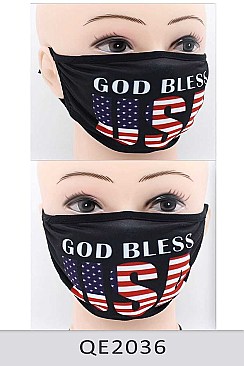 PACK OF 12 	GOD BLESS USA PRINTED FASHION MASK