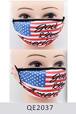 PACK OF 12 GOD BLESS AMERICA US FLAG PRINT MASK