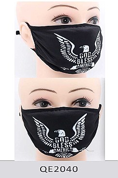 PACK OF 12 GOD BLESS AMERICA EAGLE PRINT MASK