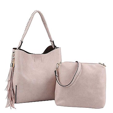 2IN1 STYLISH PLAIN TASSEL PIECE HOBO BAG WITH MINI BAG SET