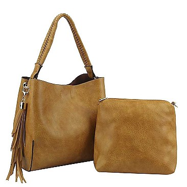 2IN1 STYLISH PLAIN TASSEL PIECE HOBO BAG WITH MINI BAG SET