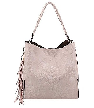 2IN1 STYLISH PLAIN TASSEL PIECE HOBO BAG WITH MINI BAG SET