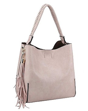 2IN1 STYLISH PLAIN TASSEL PIECE HOBO BAG WITH MINI BAG SET