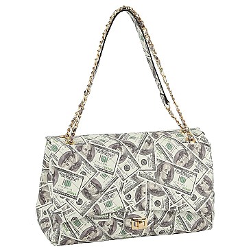 Lucky 100 Dollar Bills Quilted Large Messenger- Shoulder Bag