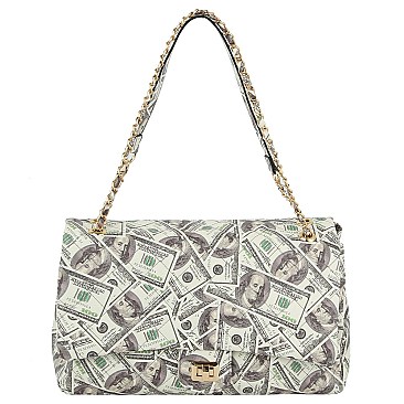 Lucky 100 Dollar Bills Quilted Large Messenger- Shoulder Bag