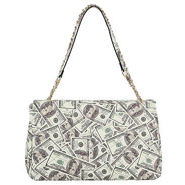Lucky 100 Dollar Bills Quilted Large Messenger- Shoulder Bag