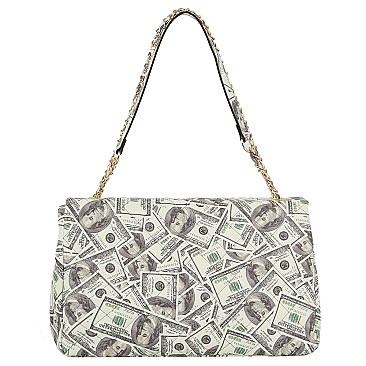 Lucky 100 Dollar Bills Quilted Large Messenger- Shoulder Bag