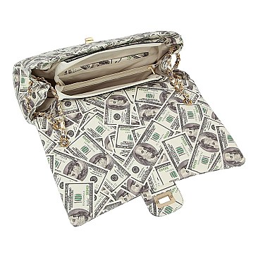 Lucky 100 Dollar Bills Quilted Large Messenger- Shoulder Bag