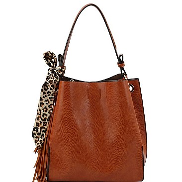 3-Compartment 2-Way  Leopard Scarf Tassel Accent Hobo