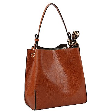 3-Compartment 2-Way  Leopard Scarf Tassel Accent Hobo