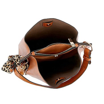 3-Compartment 2-Way  Leopard Scarf Tassel Accent Hobo