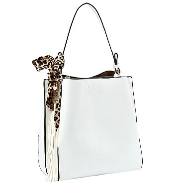 3-Compartment 2-Way  Leopard Scarf Tassel Accent Hobo