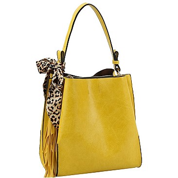 3-Compartment 2-Way  Leopard Scarf Tassel Accent Hobo