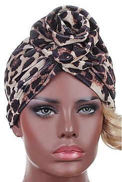 PACK OF 12 CENTER KNOTTED LEOPARD TURBAN HAT