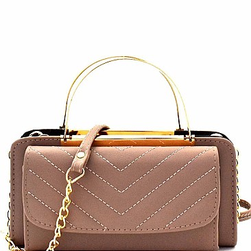 Chevron Quilted Metal Handle Accent Wallet Cross Body MH-QQV128