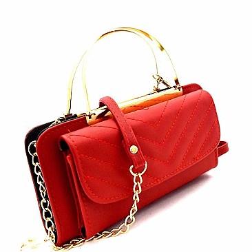 Chevron Quilted Metal Handle Accent Wallet Cross Body MH-QQV128