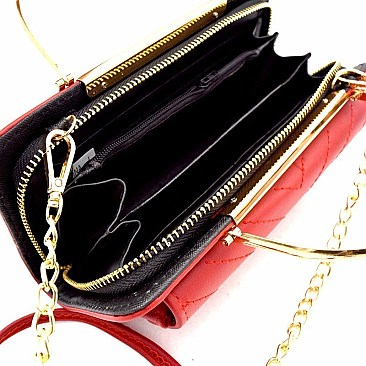 Chevron Quilted Metal Handle Accent Wallet Cross Body MH-QQV128
