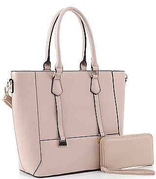 2 IN 1 DOUBLE STRAP METAL DESIGN TOTE BAG WALLET SET