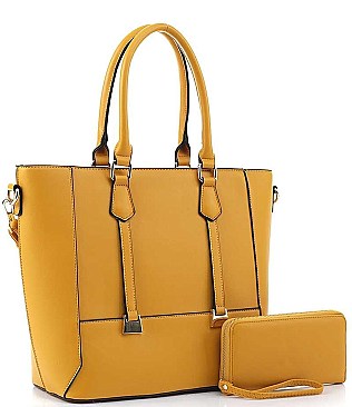 2 IN 1 DOUBLE STRAP METAL DESIGN TOTE BAG WALLET SET