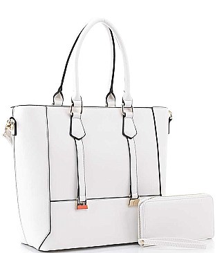 2 IN 1 DOUBLE STRAP METAL DESIGN TOTE BAG WALLET SET