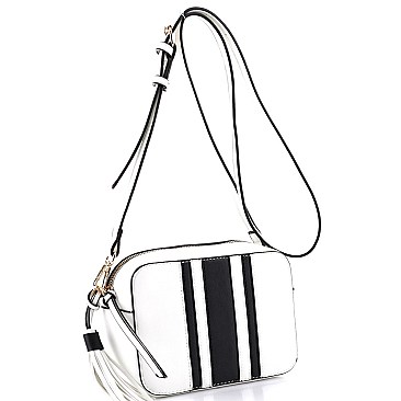 Striped  Tassel Accent Center Cross Body Camera Bag