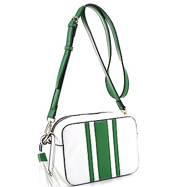 Striped  Tassel Accent Center Cross Body Camera Bag
