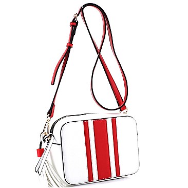 Striped  Tassel Accent Center Cross Body Camera Bag