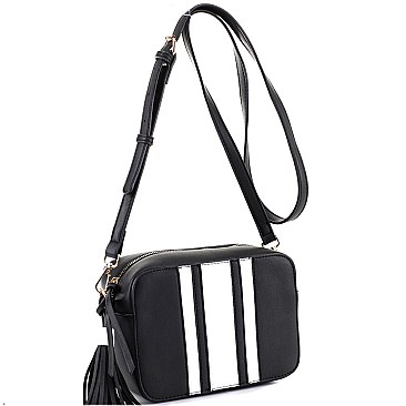 Striped  Tassel Accent Center Cross Body Camera Bag