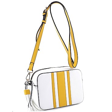 Striped  Tassel Accent Center Cross Body Camera Bag