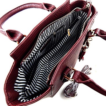 High Quality Lizard Print Tasseled Wing Satchel