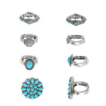 Pack of 4 Glam WESTERN TURQUOISE SEMI STONE STRETCH Rings