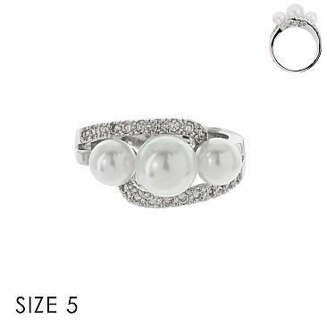 ELEGANT CZ RING W/ 3 PEARL CENTER SLR1691