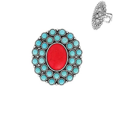 Glam Western Flower Turquoise Cuff Ring