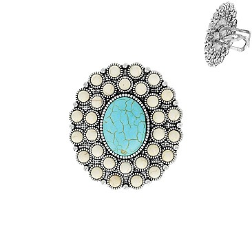 Glam Western Flower Turquoise Cuff Ring