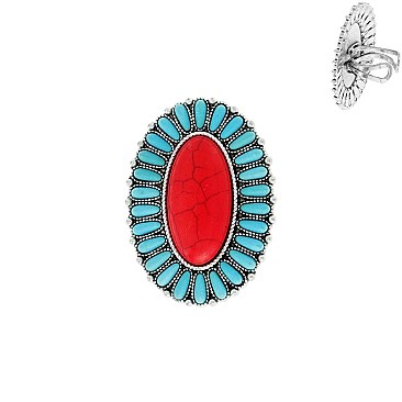 Fashionable Western Oval Turquoise Cuff Ring